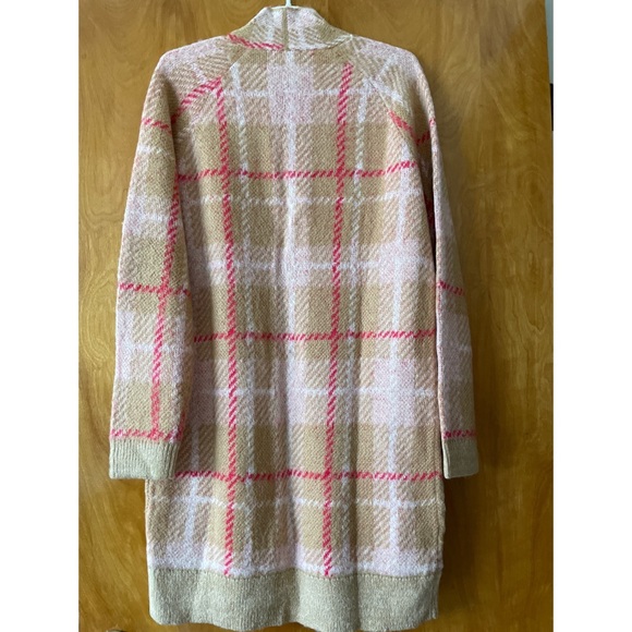 BP. Long Plaid Cardigan Beige Nougat Dapper - Picture 2 of 5